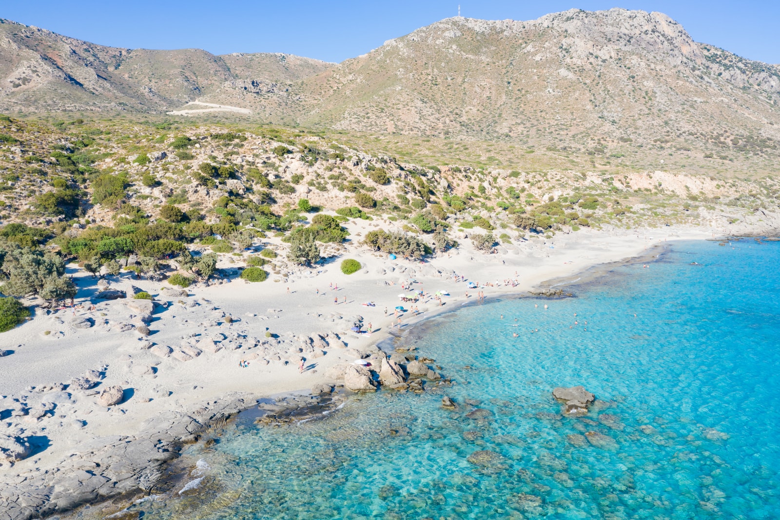 Aerial view of Kedrodasos beach on Crete, Greece.
