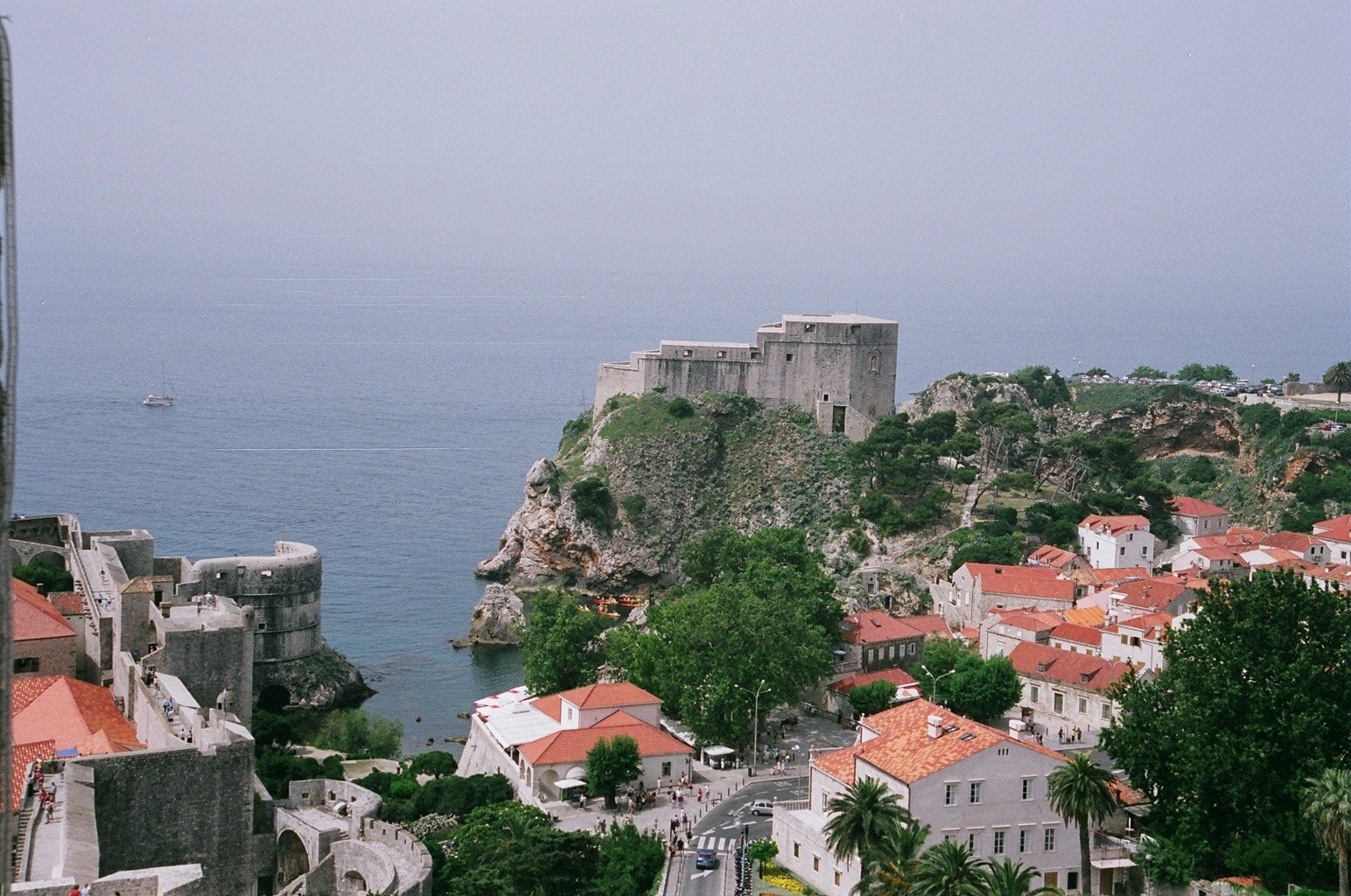 View of Fort Lovrijenac perched on a cliff above the sea in Dubrovnik.