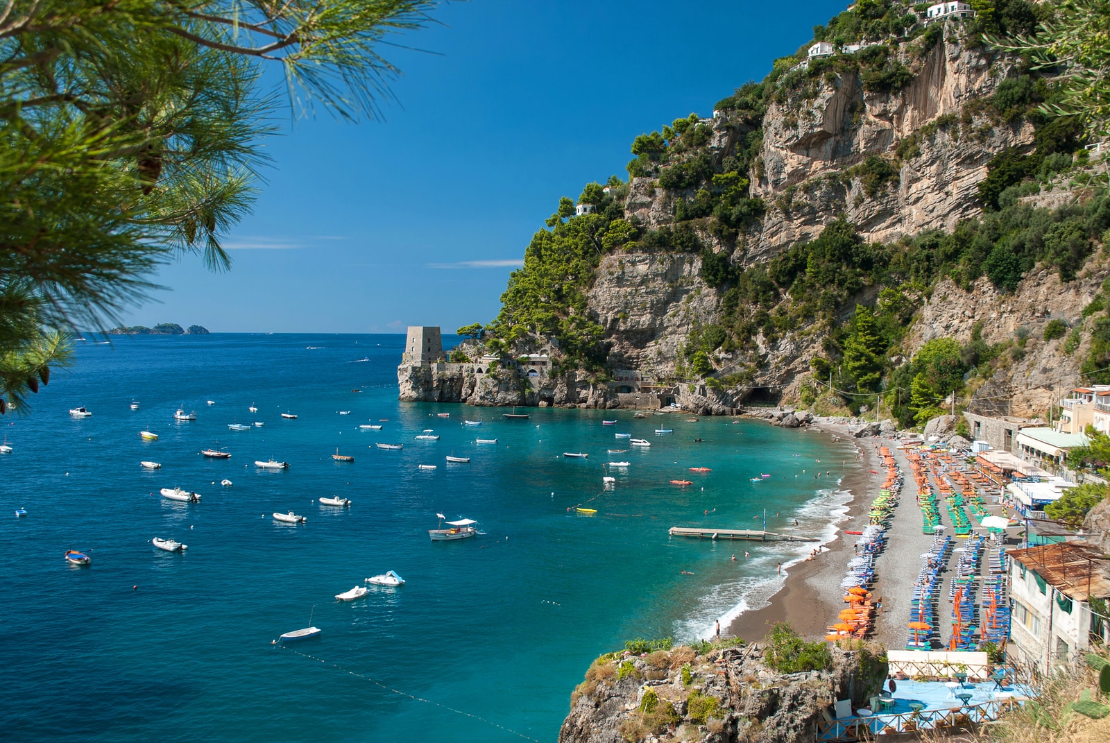 A view of Fornillo beach, a quieter cove in Positano.