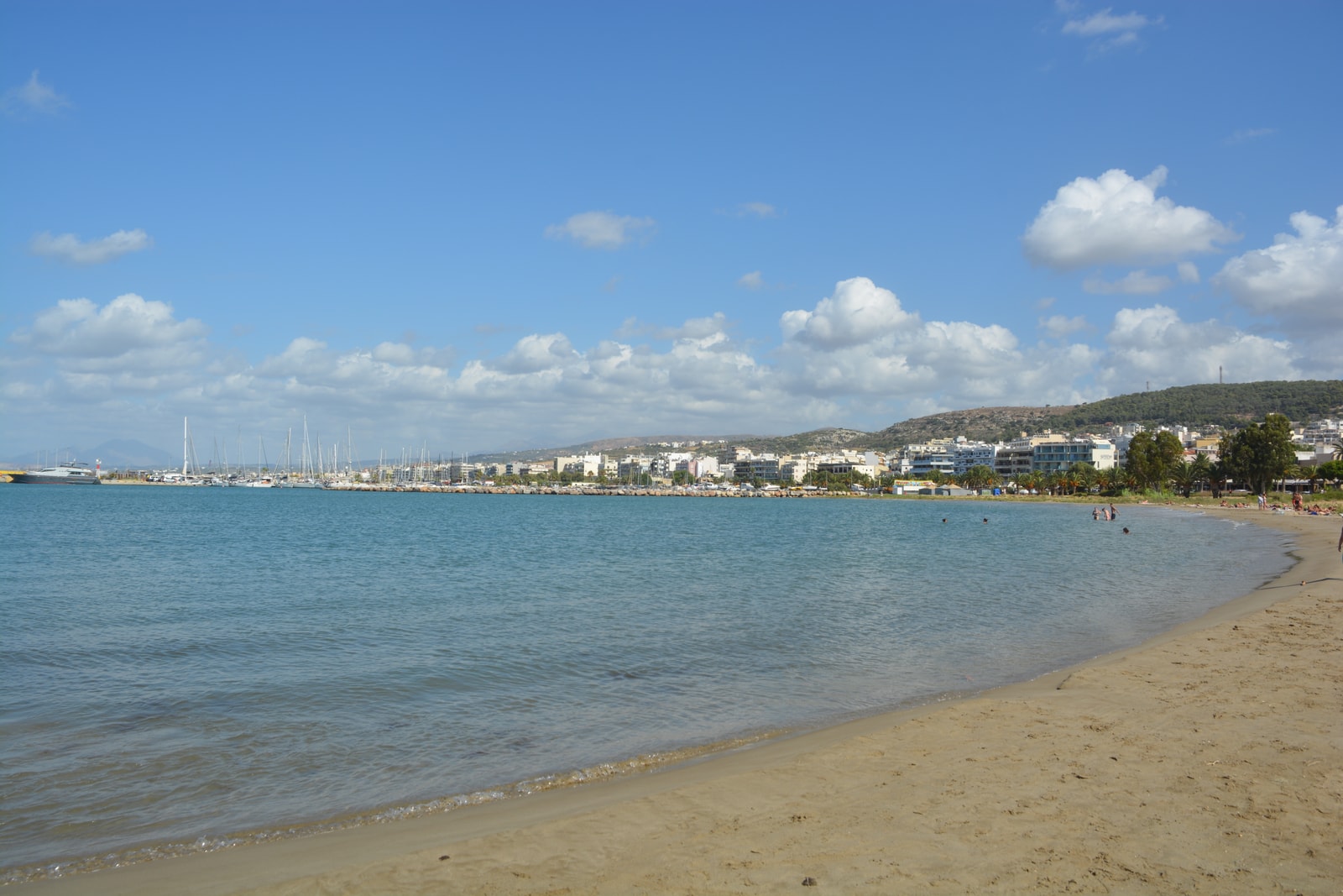 Rethymno's curving sandy shore next to the marina